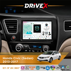 Штатна магнітола для Honda Civic (Sedan) 2013-2017 DriveX S7+ 2K QLED 9" Android 8-ядерний 2.7ГГц 8x128Гб SIM-картка 3G/4G AK7808 AB 4x50W 360° DSP AK7739 VELVET бездротовий CarPlay та AndroidAuto