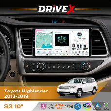 Штатна магнітола для Toyota Highlander 2013-2019 DriveX S3 QLED 10" Android 8-ядерний 1.6ГГц 4x64Гб SIM-картка 3G/4G 7388 4x45W ASP TM2313 бездротовий CarPlay та AndroidAuto