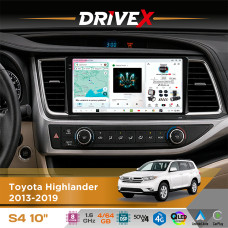Штатна магнітола для Toyota Highlander 2013-2019 DriveX S4 QLED 10" Android 8-ядерний 1.6ГГц 4x64Гб SIM-картка 3G/4G TDA7851 4x50W DSP AK7604 бездротовий CarPlay та AndroidAuto