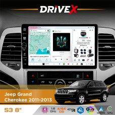 Штатна магнітола для Jeep Grand Cherokee 2011-2013 DriveX S3 QLED 8" з фізичними кнопками Android 8-ядерний 1.6ГГц 4x64Гб SIM-картка 3G/4G 7388 45W ASP TM2313 бездротовий CarPlay та AndroidAuto