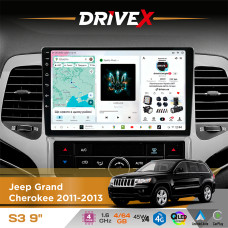 Штатна магнітола для Jeep Grand Cherokee 2011-2013 DriveX S3 QLED 9" Android 8-ядерний 1.6ГГц 4x64Гб SIM-картка 3G/4G 7388 4x45W ASP TM2313 бездротовий CarPlay та AndroidAuto