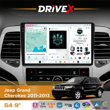 Штатна магнітола для Jeep Grand Cherokee 2011-2013 DriveX S4 QLED 9" Android 8-ядерний 1.6ГГц 4x64Гб SIM-картка 3G/4G TDA7851 4x50W DSP AK7604 бездротовий CarPlay та AndroidAuto