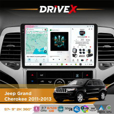 Штатна магнітола для Jeep Grand Cherokee 2011-2013 DriveX S7+ 2K QLED 9" Android 8-ядерний 2.7ГГц 8x128Гб SIM-картка 3G/4G AK7808 AB 4x50W 360° DSP AK7739 VELVET бездротовий CarPlay та AndroidAuto