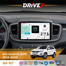 Штатна магнітола для KIA Sorento (UM) 2014-2020 DriveX S4 QLED 10" Android 8-ядерний 1.6ГГц 4x64Гб SIM-картка 3G/4G TDA7851 4x50W DSP AK7604 бездротовий CarPlay та AndroidAuto