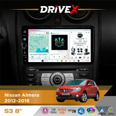 Штатна магнітола для Nissan X-Trail 2004-2014 DriveX S3 QLED 8" з фізичними кнопками Android 8-ядерний 1.6ГГц 4x64Гб SIM-картка 3G/4G 7388 45W ASP TM2313 бездротовий CarPlay та AndroidAuto