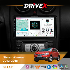Штатна магнітола для Nissan NV200 2009+ DriveX S3 QLED 9" Android 8-ядерний 1.6ГГц 4x64Гб SIM-картка 3G/4G 7388 4x45W ASP TM2313 бездротовий CarPlay та AndroidAuto