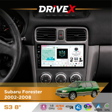 Штатна магнітола для Subaru Forester 2002-2008 DriveX S3 QLED 8" з фізичними кнопками Android 8-ядерний 1.6ГГц 4x64Гб SIM-картка 3G/4G 7388 45W ASP TM2313 бездротовий CarPlay та AndroidAuto