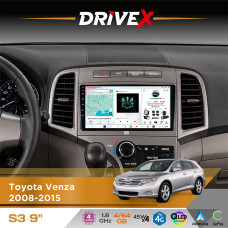 Штатна магнітола для Toyota Venza 2008-2015 DriveX S3 QLED 9" Android 8-ядерний 1.6ГГц 4x64Гб SIM-картка 3G/4G 7388 4x45W ASP TM2313 бездротовий CarPlay та AndroidAuto