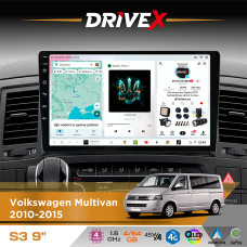 Штатна магнітола для Volkswagen Multivan 2010-2015 DriveX S3 QLED 9" Android 8-ядерний 1.6ГГц 4x64Гб SIM-картка 3G/4G 7388 4x45W ASP TM2313 бездротовий CarPlay та AndroidAuto