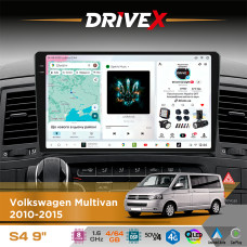 Штатна магнітола для Volkswagen Multivan 2010-2015 DriveX S4 QLED 9" Android 8-ядерний 1.6ГГц 4x64Гб SIM-картка 3G/4G TDA7851 4x50W DSP AK7604 бездротовий CarPlay та AndroidAuto