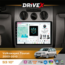 Штатна магнітола для Volkswagen Touran 2003-2010 DriveX S3 QLED 10" Android 8-ядерний 1.6ГГц 4x64Гб SIM-картка 3G/4G 7388 4x45W ASP TM2313 бездротовий CarPlay та AndroidAuto