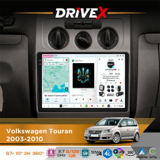 Штатна магнітола для Volkswagen Touran 2003-2010 DriveX S7+ 2K QLED 10" Android 8-ядерний 2.7ГГц 8x128Гб SIM-картка 3G/4G AK7808 AB 4x50W 360° DSP AK7739 VELVET бездротовий CarPlay та AndroidAuto