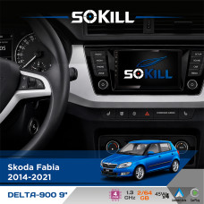 Штатна магнітола для Skoda Fabia 2014-2021 SoKill DELTA-900 9" Android 4-ядерний 2+64Гб 4x45W бездротовий CarPlay та AndroidAuto
