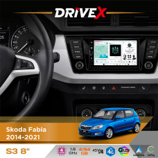 Штатна магнітола для Skoda Fabia 2014-2021 DriveX S3 QLED 8" з фізичними кнопками Android 8-ядерний 1.6ГГц 4x64Гб SIM-картка 3G/4G 7388 45W ASP TM2313 бездротовий CarPlay та AndroidAuto