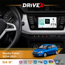 Штатна магнітола для Skoda Fabia 2014-2021 DriveX S4 QLED 9" Android 8-ядерний 1.6ГГц 4x64Гб SIM-картка 3G/4G TDA7851 4x50W DSP AK7604 бездротовий CarPlay та AndroidAuto