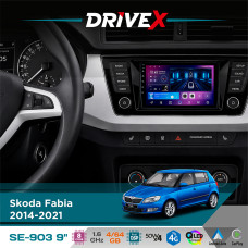Штатна магнітола для Skoda Fabia 2014-2021 DriveX SE-903 QLED 9" Android 8-ядерний 4+64Гб SIM-картка 3G/4G DSP 4x50W(TDA7851) бездротовий CarPlay та AndroidAuto
