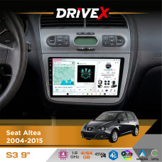 Штатна магнітола для Seat Toledo 2004-2009 DriveX S3 QLED 9" Android 8-ядерний 1.6ГГц 4x64Гб SIM-картка 3G/4G 7388 4x45W ASP TM2313 бездротовий CarPlay та AndroidAuto
