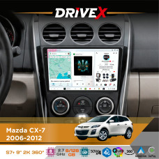 Штатна магнітола для Mazda CX-7 2006-2012 DriveX S7+ 2K QLED 9" Android 8-ядерний 2.7ГГц 8x128Гб SIM-картка 3G/4G AK7808 AB 4x50W 360° DSP AK7739 VELVET бездротовий CarPlay та AndroidAuto