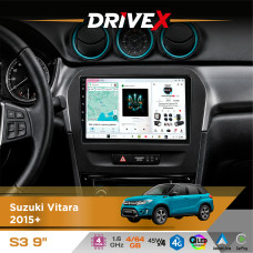 Штатна магнітола для Suzuki Vitara 2015+ DriveX S3 QLED 9" Android 8-ядерний 1.6ГГц 4x64Гб SIM-картка 3G/4G 7388 4x45W ASP TM2313 бездротовий CarPlay та AndroidAuto