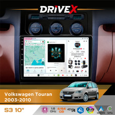 Штатна магнітола для Volkswagen Touran 2003-2010 DriveX S3 QLED 10" Android 8-ядерний 1.6ГГц 4x64Гб SIM-картка 3G/4G 7388 4x45W ASP TM2313 бездротовий CarPlay та AndroidAuto