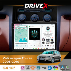 Штатна магнітола для Volkswagen Touran 2003-2010 DriveX S4 QLED 10" Android 8-ядерний 1.6ГГц 4x64Гб SIM-картка 3G/4G TDA7851 4x50W DSP AK7604 бездротовий CarPlay та AndroidAuto