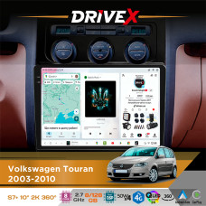 Штатна магнітола для Volkswagen Touran 2003-2010 DriveX S7+ 2K QLED 10" Android 8-ядерний 2.7ГГц 8x128Гб SIM-картка 3G/4G AK7808 AB 4x50W 360° DSP AK7739 VELVET бездротовий CarPlay та AndroidAuto