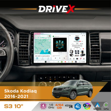 Штатна магнітола для Skoda Kodiaq 2016-2021 DriveX S3 QLED 10" Android 8-ядерний 1.6ГГц 4x64Гб SIM-картка 3G/4G 7388 4x45W ASP TM2313 бездротовий CarPlay та AndroidAuto