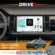 Штатна магнітола для Skoda Kodiaq 2016-2021 DriveX S7+ 2K QLED 10" Android 8-ядерний 2.7ГГц 8x128Гб SIM-картка 3G/4G AK7808 AB 4x50W 360° DSP AK7739 VELVET бездротовий CarPlay та AndroidAuto