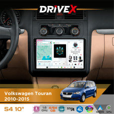 Штатна магнітола для Volkswagen Touran 2010-2015 DriveX S4 QLED 10" Android 8-ядерний 1.6ГГц 4x64Гб SIM-картка 3G/4G TDA7851 4x50W DSP AK7604 бездротовий CarPlay та AndroidAuto