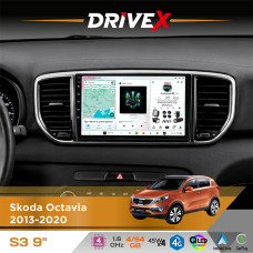 Штатна магнітола для KIA Sportage (QL) 2015-2018 DriveX S3 QLED 9" Android 8-ядерний 1.6ГГц 4x64Гб SIM-картка 3G/4G 7388 4x45W ASP TM2313 бездротовий CarPlay та AndroidAuto