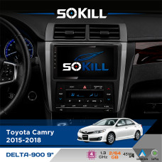 Штатна магнітола для Toyota Camry 2015-2018 SoKill DELTA-900 9" Android 4-ядерний 2+64Гб 4x45W бездротовий CarPlay та AndroidAuto