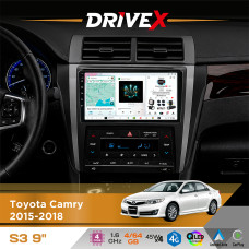 Штатна магнітола для Toyota Aurion 2015-2018 DriveX S3 QLED 9" Android 8-ядерний 1.6ГГц 4x64Гб SIM-картка 3G/4G 7388 4x45W ASP TM2313 бездротовий CarPlay та AndroidAuto