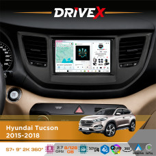 Штатна магнітола для Hyundai Tucson 2015-2018 DriveX S7+ 2K QLED 9" Android 8-ядерний 2.7ГГц 8x128Гб SIM-картка 3G/4G AK7808 AB 4x50W 360° DSP AK7739 VELVET бездротовий CarPlay та AndroidAuto