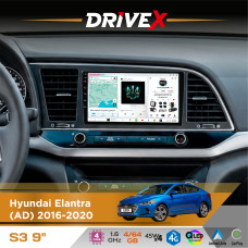 Штатна магнітола для Hyundai Avante 2015-2020 DriveX S3 QLED 9" Android 8-ядерний 1.6ГГц 4x64Гб SIM-картка 3G/4G 7388 4x45W ASP TM2313 бездротовий CarPlay та AndroidAuto