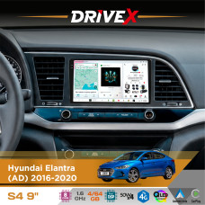 Штатна магнітола для Hyundai Avante 2015-2020 DriveX S4 QLED 9" Android 8-ядерний 1.6ГГц 4x64Гб SIM-картка 3G/4G TDA7851 4x50W DSP AK7604 бездротовий CarPlay та AndroidAuto