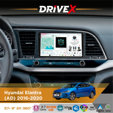 Штатна магнітола для Hyundai Avante 2015-2020 DriveX S7+ 2K QLED 9" Android 8-ядерний 2.7ГГц 8x128Гб SIM-картка 3G/4G AK7808 AB 4x50W 360° DSP AK7739 VELVET бездротовий CarPlay та AndroidAuto