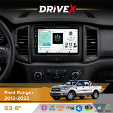 Штатна магнітола для Ford Ranger 2015-2023 DriveX S3 QLED 8" з фізичними кнопками Android 8-ядерний 1.6ГГц 4x64Гб SIM-картка 3G/4G 7388 45W ASP TM2313 бездротовий CarPlay та AndroidAuto
