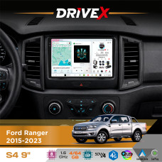 Штатна магнітола для Ford Ranger 2015-2023 DriveX S4 QLED 9" Android 8-ядерний 1.6ГГц 4x64Гб SIM-картка 3G/4G TDA7851 4x50W DSP AK7604 бездротовий CarPlay та AndroidAuto