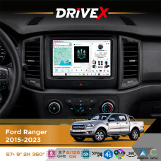 Штатна магнітола для Ford Ranger 2015-2023 DriveX S7+ 2K QLED 9" Android 8-ядерний 2.7ГГц 8x128Гб SIM-картка 3G/4G AK7808 AB 4x50W 360° DSP AK7739 VELVET бездротовий CarPlay та AndroidAuto