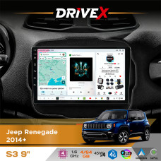 Штатна магнітола для Jeep Renegade 2014+ DriveX S3 QLED 9" Android 8-ядерний 1.6ГГц 4x64Гб SIM-картка 3G/4G 7388 4x45W ASP TM2313 бездротовий CarPlay та AndroidAuto