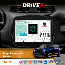 Штатна магнітола для Jeep Renegade 2014+ DriveX S4 QLED 9" Android 8-ядерний 1.6ГГц 4x64Гб SIM-картка 3G/4G TDA7851 4x50W DSP AK7604 бездротовий CarPlay та AndroidAuto