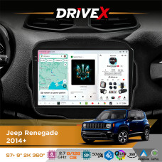 Штатна магнітола для Jeep Renegade 2014+ DriveX S7+ 2K QLED 9" Android 8-ядерний 2.7ГГц 8x128Гб SIM-картка 3G/4G AK7808 AB 4x50W 360° DSP AK7739 VELVET бездротовий CarPlay та AndroidAuto