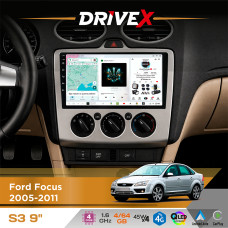 Штатна магнітола для Ford Focus 2005-2011 DriveX S3 QLED 9" Android 8-ядерний 1.6ГГц 4x64Гб SIM-картка 3G/4G 7388 4x45W ASP TM2313 бездротовий CarPlay та AndroidAuto