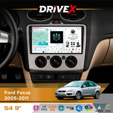 Штатна магнітола для Ford Focus 2005-2011 DriveX S4 QLED 9" Android 8-ядерний 1.6ГГц 4x64Гб SIM-картка 3G/4G TDA7851 4x50W DSP AK7604 бездротовий CarPlay та AndroidAuto