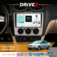 Штатна магнітола для Ford Focus 2005-2011 DriveX S7+ 2K QLED 9" Android 8-ядерний 2.7ГГц 8x128Гб SIM-картка 3G/4G AK7808 AB 4x50W 360° DSP AK7739 VELVET бездротовий CarPlay та AndroidAuto