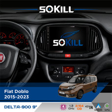 Штатна магнітола для Fiat Doblo 2015-2023 SoKill DELTA-900 9" Android 4-ядерний 2+64Гб 4x45W бездротовий CarPlay та AndroidAuto