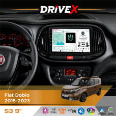 Штатна магнітола для Fiat Doblo 2015-2023 DriveX S3 QLED 9" Android 8-ядерний 1.6ГГц 4x64Гб SIM-картка 3G/4G 7388 4x45W ASP TM2313 бездротовий CarPlay та AndroidAuto
