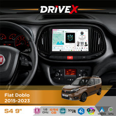 Штатна магнітола для Fiat Doblo 2015-2023 DriveX S4 QLED 9" Android 8-ядерний 1.6ГГц 4x64Гб SIM-картка 3G/4G TDA7851 4x50W DSP AK7604 бездротовий CarPlay та AndroidAuto