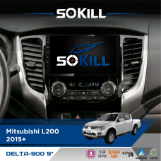 Штатна магнітола для Mitsubishi L200 2015+ SoKill DELTA-900 9" Android 4-ядерний 2+64Гб 4x45W бездротовий CarPlay та AndroidAuto