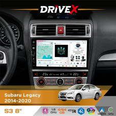 Штатна магнітола для Subaru Legacy 2014-2020 DriveX S3 QLED 8" з фізичними кнопками Android 8-ядерний 1.6ГГц 4x64Гб SIM-картка 3G/4G 7388 45W ASP TM2313 бездротовий CarPlay та AndroidAuto